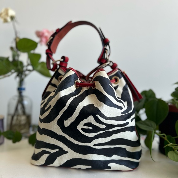 NWT Dooney & Burke Zebra Leather Drawstring Bag & Coin Purse - Picture 4 of 8